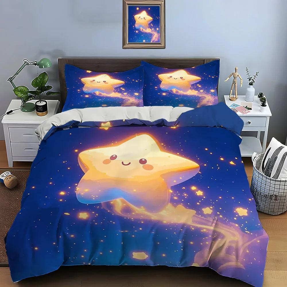 Cute Cartoon Stars Print Bedding Set 1 Duvet Cover 1/2 Pillowcases Adult and Kids Bedding Set Luxury Children's Gifts
