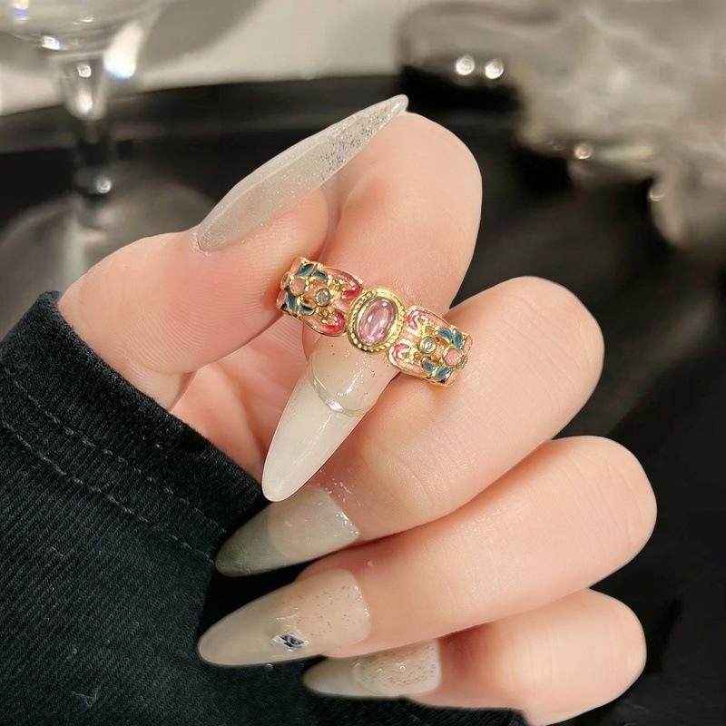 National Tide Style Enamel Color Dripping Oil Opening Ring, Sweet And Cool Retro Niche Temperament, Light Luxury, High-End Sense, Exquisite Ring.