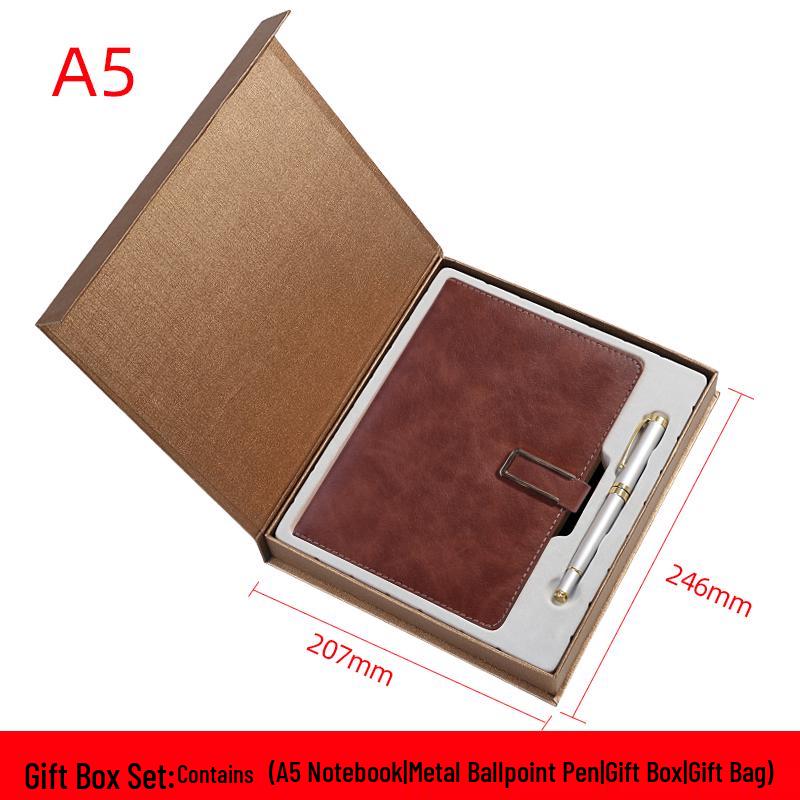 Men's Business Notebook with Printed Pages, Leather Cover, Magnetic Buckle, and Pen Holder. Perfect for Meeting Minutes and Office Use.