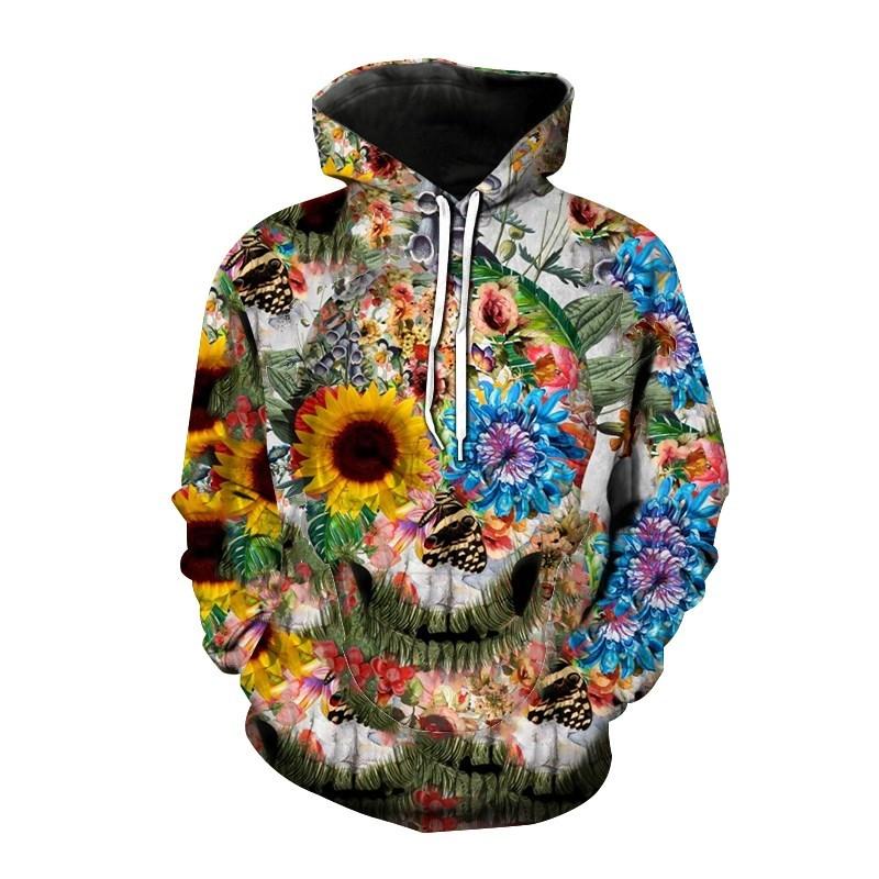 Fashion Autumn Skull Head Flower 3D Print Hoodies Men Women Casual Sweatshirts Oversized Hoodie Pullovers Tracksuit Clothing