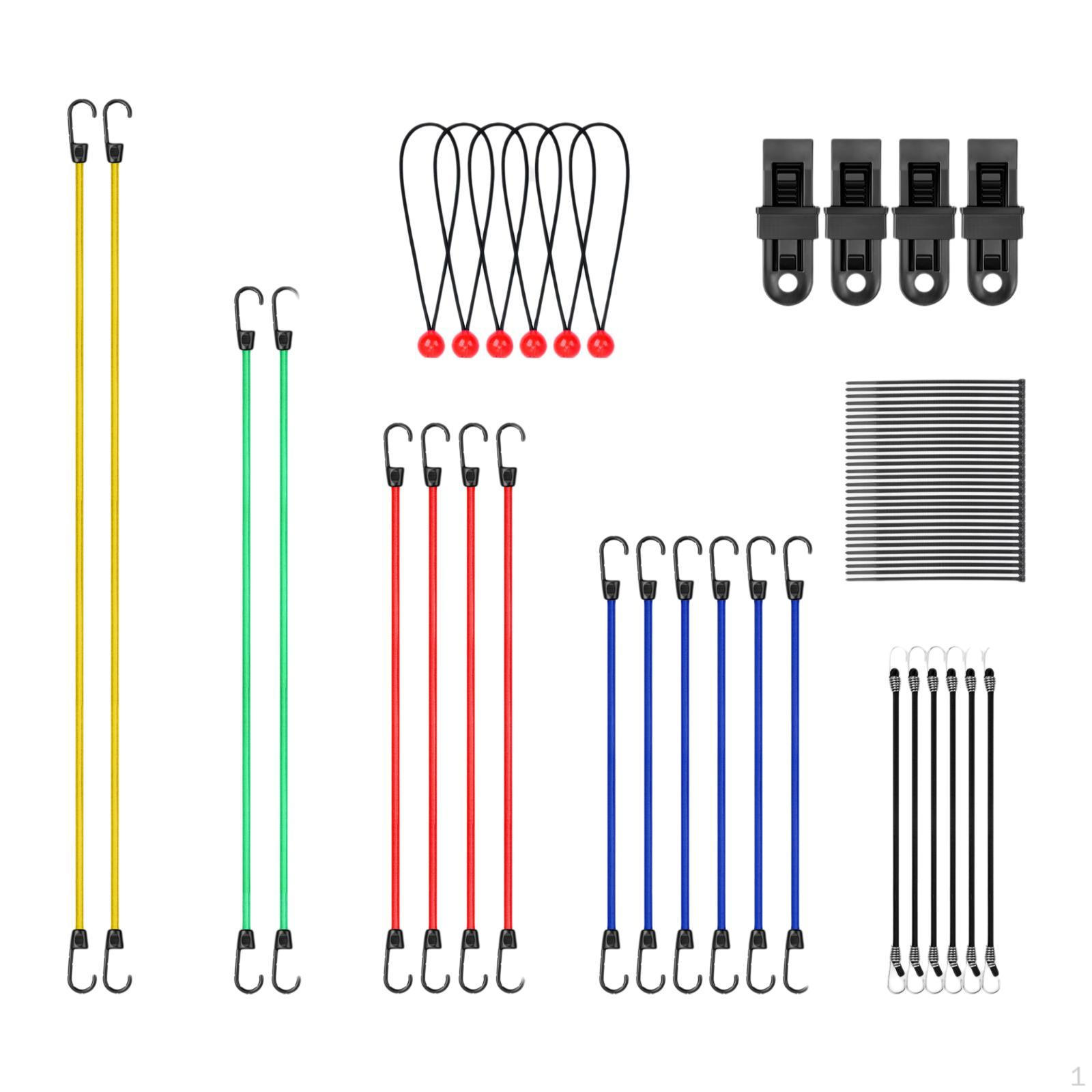

60 Pieces Bungee Cords Assortment Elastic Straps Heavy Duty Ball Ties Tarp Clips for Canopy