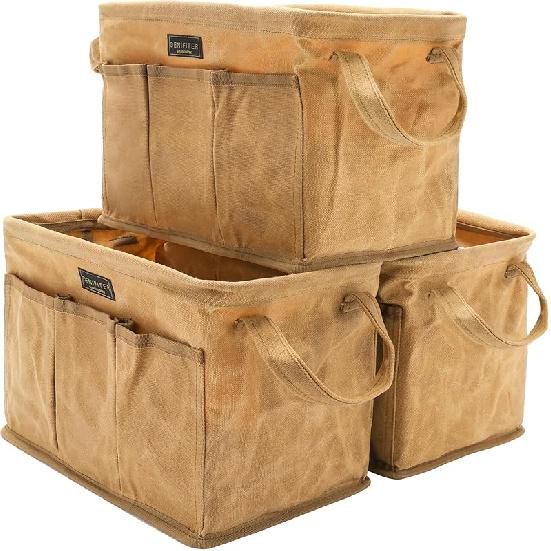 Tool Bag for Organizing, Waxed Canvas Wide Open Top Tool Tote Bag with 6 External Pockets, 13.8 x 7.8 x 7.8 Inches (ArmyGreen) хаки