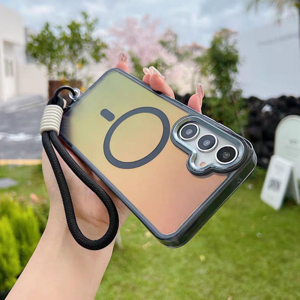 Stylish Laser Gradient Magnetic Lanyard Shockproof Case for Samsung S26 S25 S24 Ultra S26 Plus S25 FE S25 Edge For Magsafe Cover