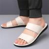 Trendiga herrtofflor Högkvalitativt Koskinn Läder Toffla Utomhus Casual Strandtofflor Herr Platta Sandaler Flip-flops Chanclas Hombre