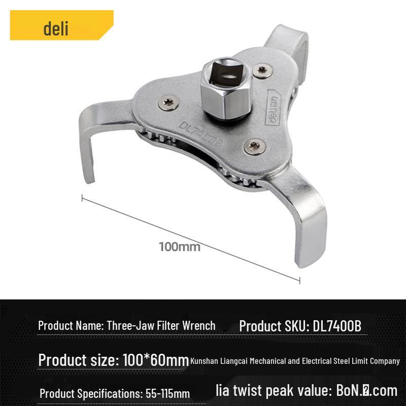 Deli Tools DL7400B Three-Jaw Oil Filter Wrench Car Repair Holder