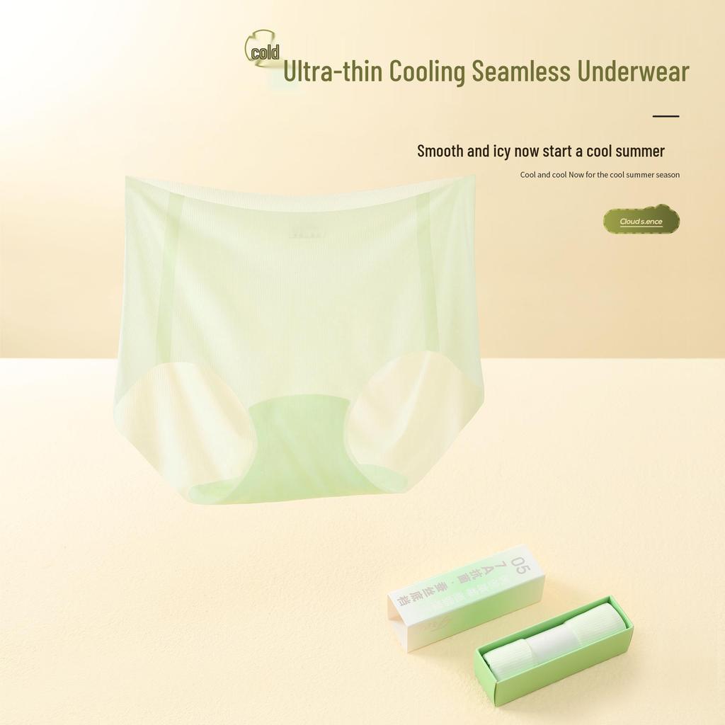 Women's Antibacterial Mulberry Silk Seamless Quick-Dry Mid-Waist Panties - Ultra-Thin, Breathable, Cooling Sensation for Summer.