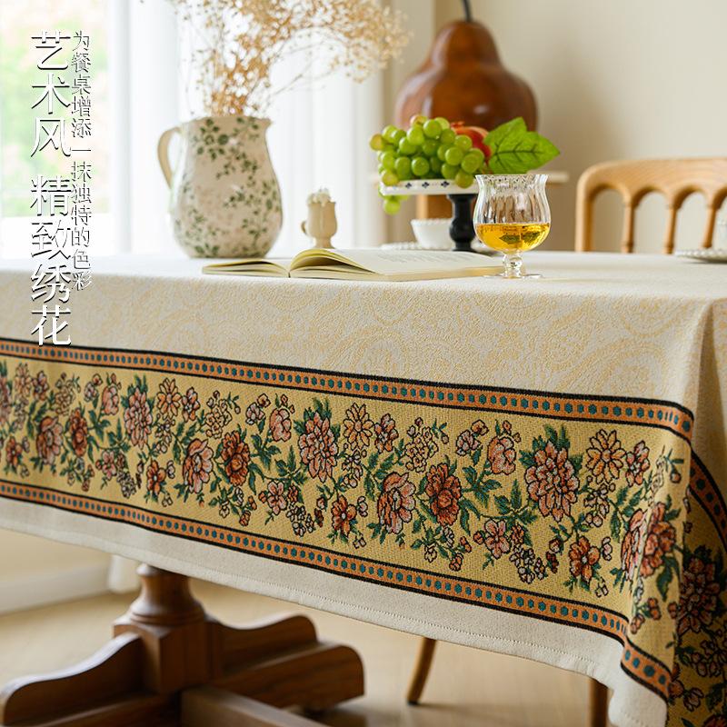 Pastoral Cotton And Linen Fabric Tablecloth Rural Embroidery Rectangular Tablecloth Coffee Table Cloth Modern Simple Dining Table Cloth