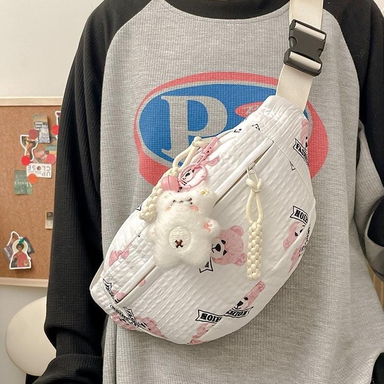 Trendy Nylon Bear Print Chest Bag For Casual Wear With Stylish Fresh Sweet Design