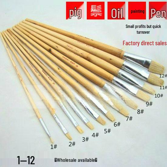 Hog Bristle Flat Oil & Acrylic Painting Brush - Gouache & Industrial Use 1#