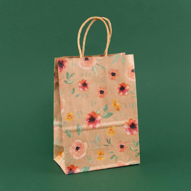 StoBag, Spring Floral Kraft Paper Gift Bags, for Birthday, Party Supplies, Eco-Friendly Paper, Children's Package, 12/30pcs