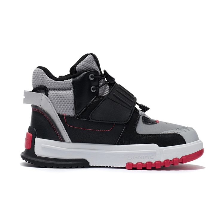 LiNing Unrestrained Shock Absorbing Non-Slip Wear-Resistant High-Top Running Shoes Kids Running Shoes Black YKCR172-11