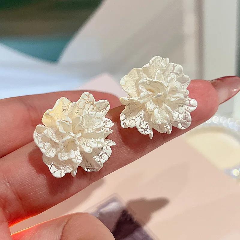 Hibiscus Dropped Glaze Flower Stud Earrings for Women Girl French Vintage Fashion Accessories Wedding Romantic Zircon Gifts