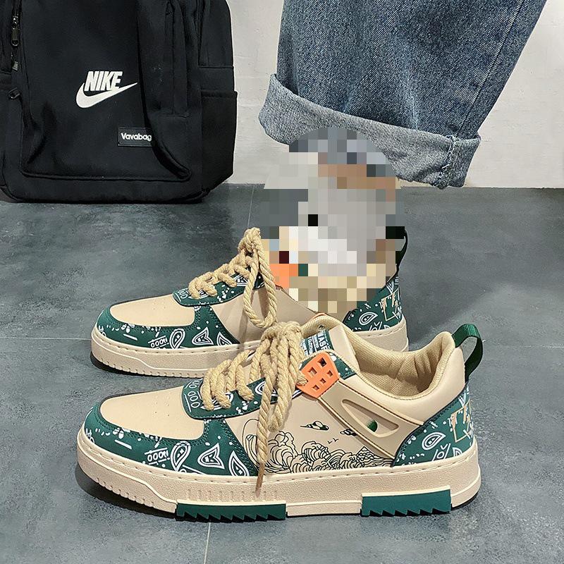 Wszechstronne męskie oddychające sneakersy Jesień 2025 - Modne białe buty sportowe na grubej podeszwie o unikalnym designie