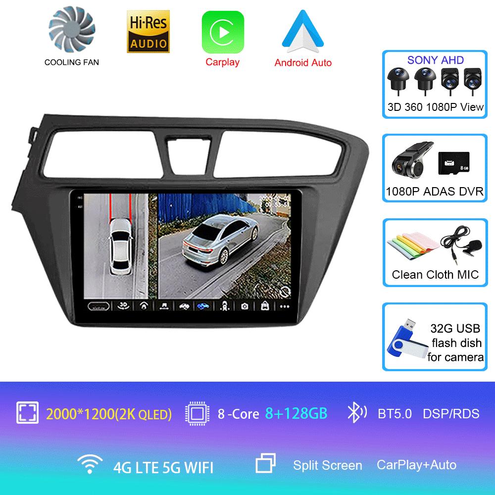 Android 14 WIFI+4G Car Radio For Hyundai I20 LHD 2015 2016 2017 2018 Stereo GPS Carplay Auto Multimedia Video Player 360 Camera