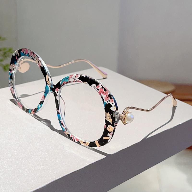 Óculos Redondos Vintage com Pérolas Mulheres Chique Oversized Bloqueio de Luz Azul Armações Ópticas Design de Marca Tendência Óculos