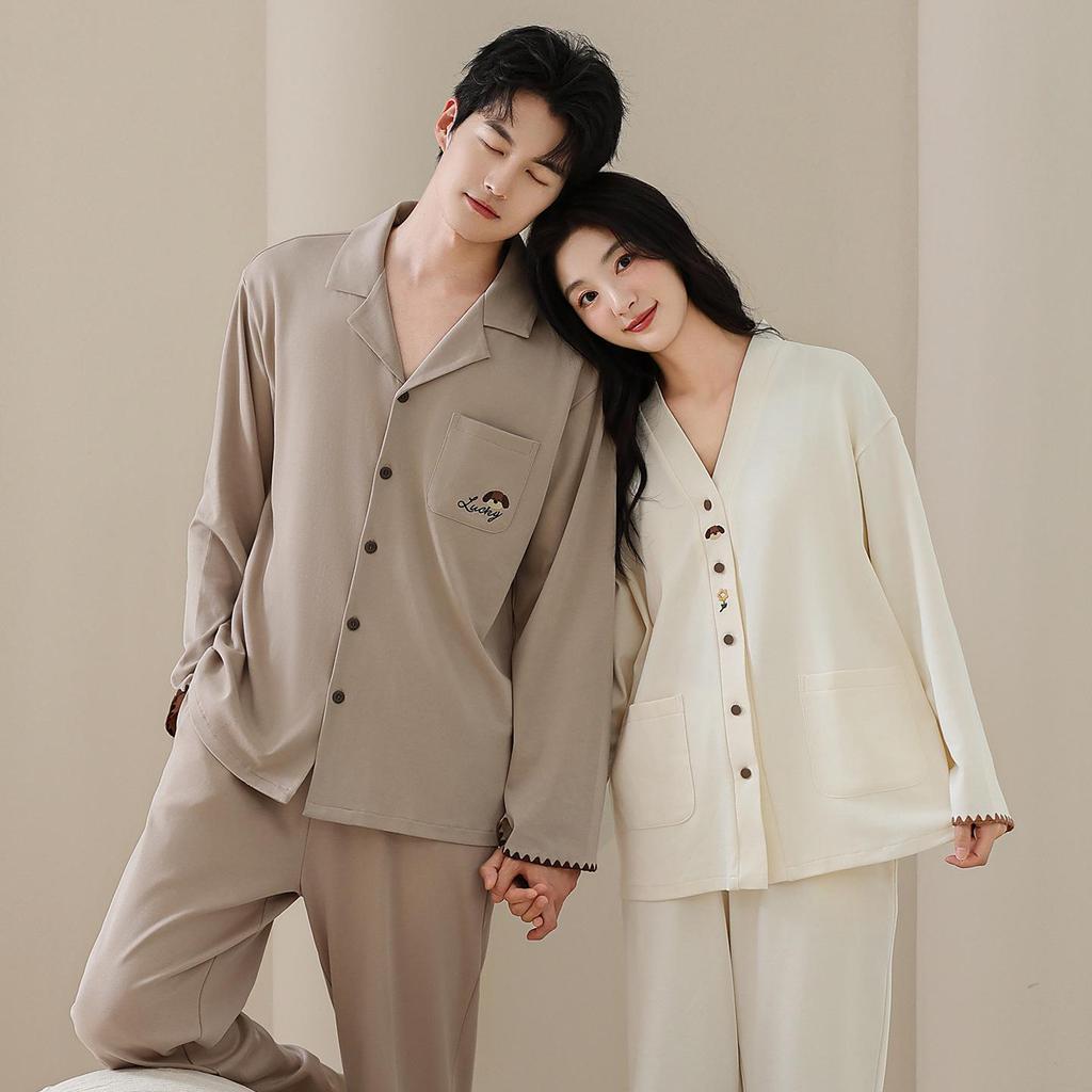 Tencel Cotton Lyocell Couple Pajama Set - Long Sleeve Casual Homewear for Women and Men
