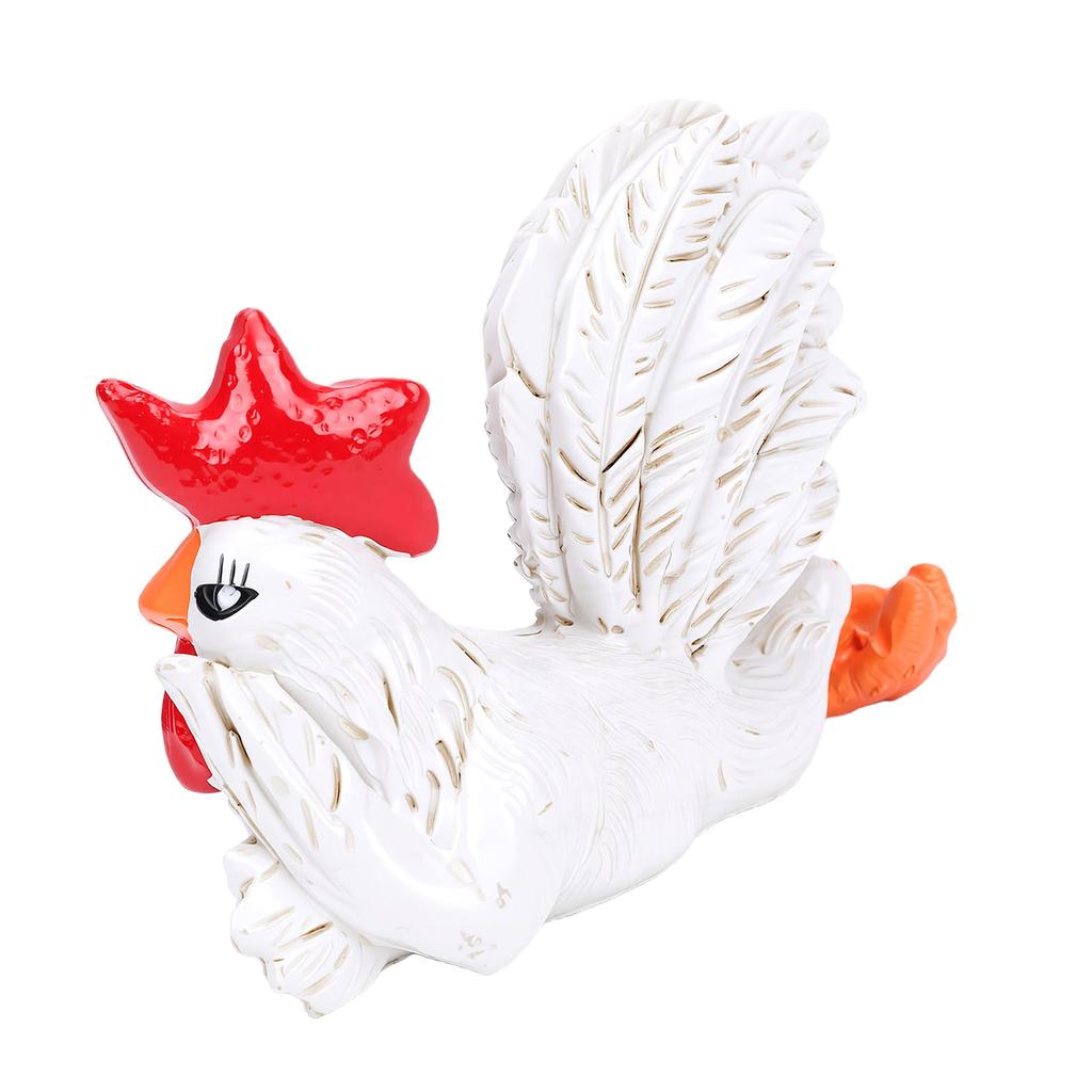 White Rooster Statue Enchanting Posture Table Art Sculpture Funny Lying Down Rooster Figurine Decoration Animal Table
