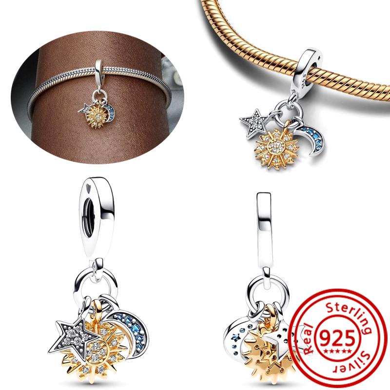 Fit Original Pantaro Charms Bracelet 925 copper Two-tone Heart Ring Mom Tree Bicycle Star Castle Candle Golden Beads DIY Zircon