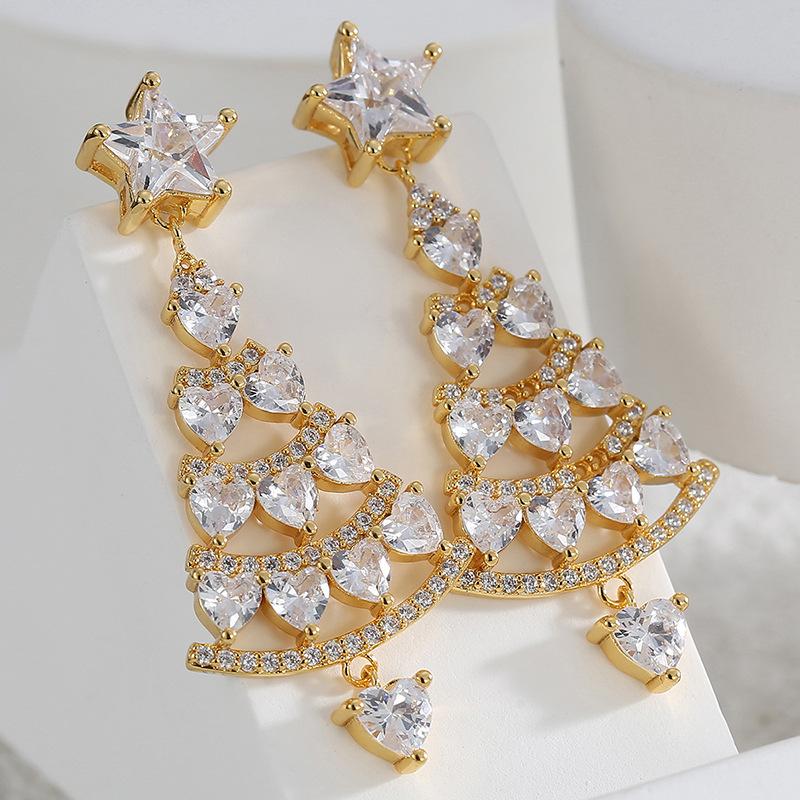Trendy Shiny Full Rhinestone Christmas Tree Stud Earrings For Women Luxury Wedding Jewelry Girl Tassel Earring Jewerly