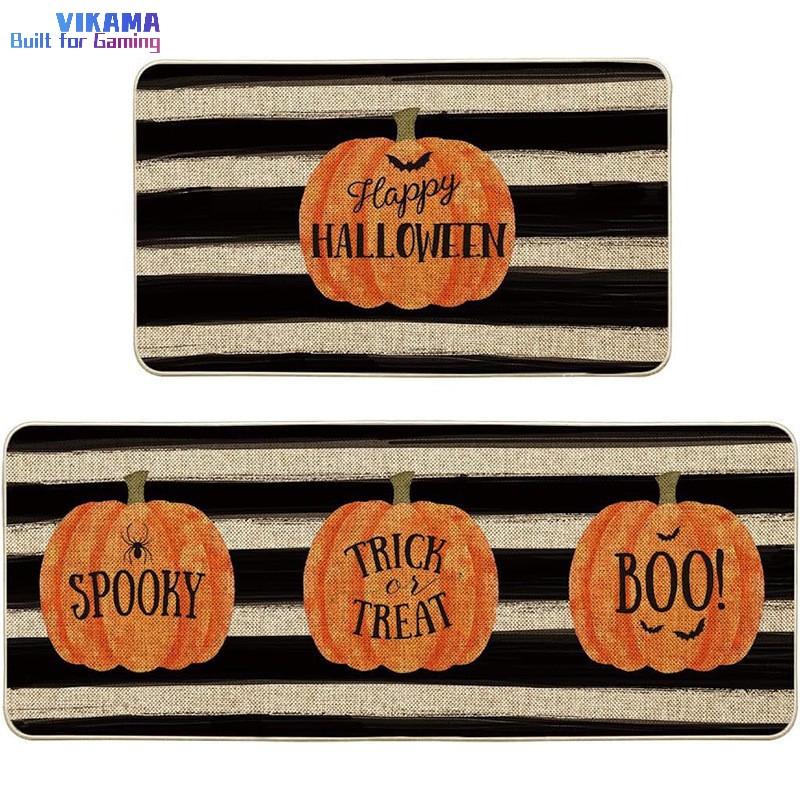 

Halloween Kitchen Two Piece Flannel Rug Pumpkin Non-Slip Entryway Bathroom Doorway Dirty Resistant Home Decorating 40X60 40X120CM