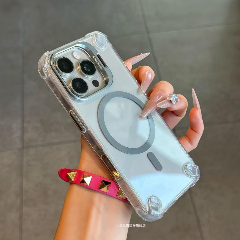 Clear Magnetic Case With Stand IPhone 18 ProMax 17 16 15 14 13 12 11 Shockproof Camera Protection Slim Fit