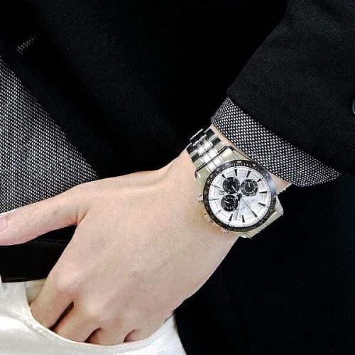 The Clock House Men's Solar Chronograph Watch, Business/Casual, MBC1003-WH1A, White/Black, Panda Color