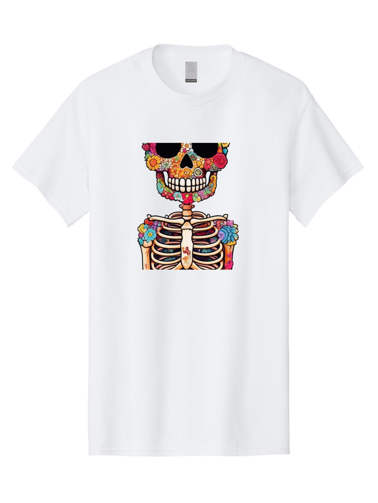 Floral-Sugar-Skull-Skeleton Mens Graphic Tee, 100% Cotton, Casual Summer Wear S разноцветный