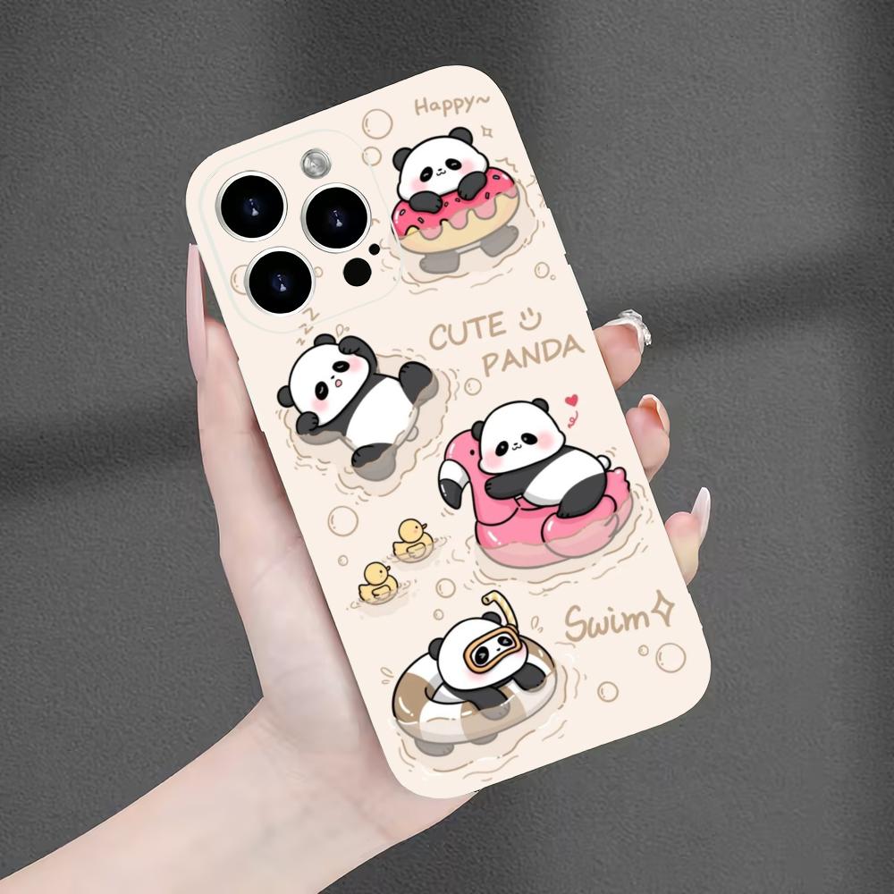 Cute Panda Pattern Phone Case Suitable for iPhone 17, 16, 15, 14, 13, 12, 11 Pro/Max/Plus Anti Drop Matte Soft Case Anti Shock