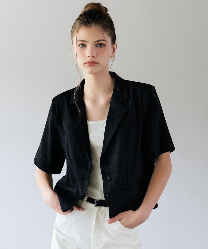 Hyfve Summer Linen Blend Crop Short Sleeve Jacket