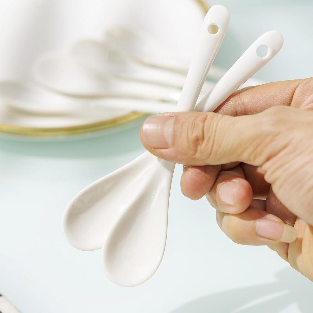 Set of 6 Premium White Porcelain Coffee Spoons for Espresso, Tea, Sauces, and Desserts