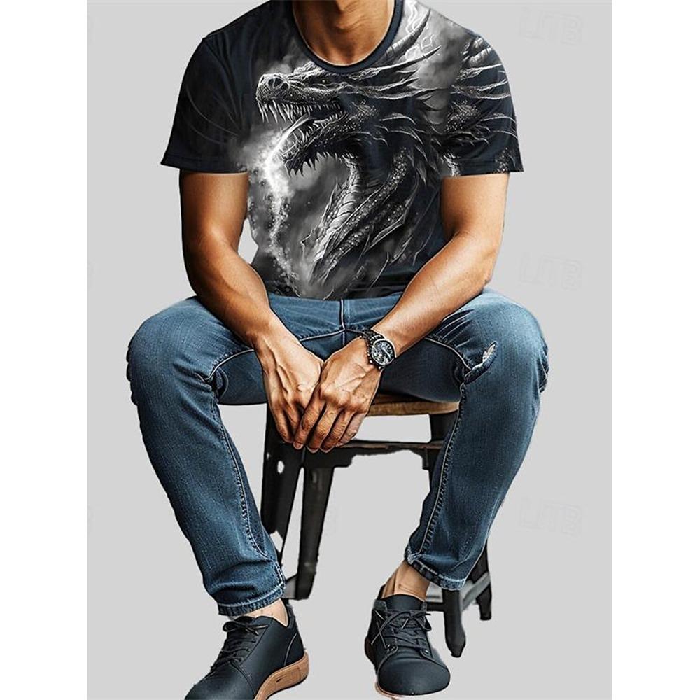 3D Drageprint Herre T-skjorte Sommer Daglig Casual Herre Street T-skjorte Utendørssport Kortermet Urban Mote Herre T-skjorte