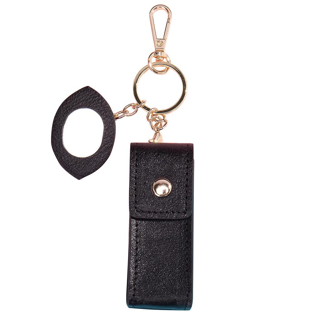 Fashion Leather Women'S Lipstick Bag With Mirror Keychain Portable Storage Small Lipstick Protective Case
