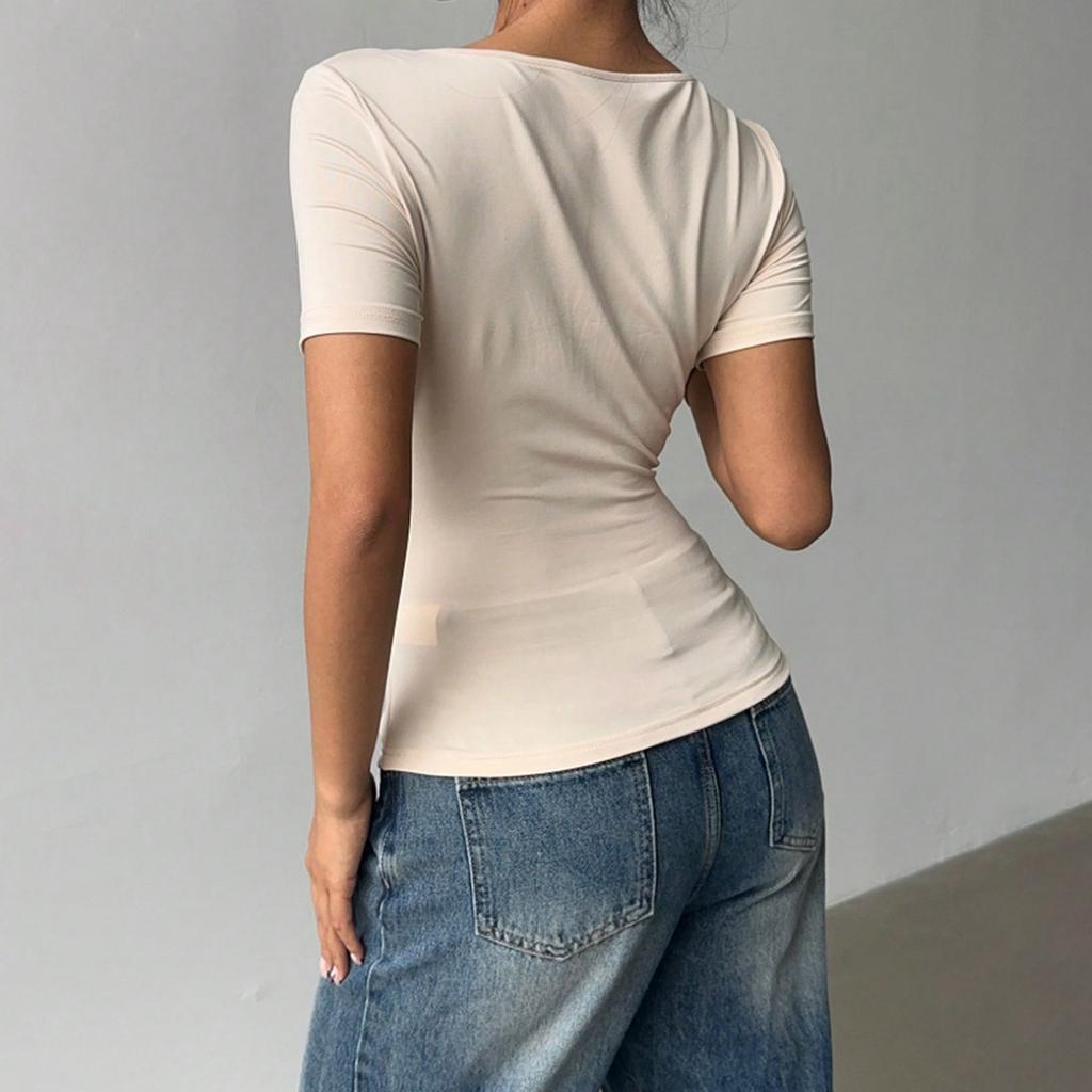 Women's Fashionable Casual Versatile Off-shoulder Pullover Top, Sexy Summer Slim Waist New T-shirt Short Sleeve Top
