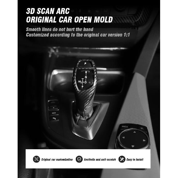Real Carbon Fiber Shift Knob Cover Shell Trim, fit for BMW F30 F20 F22 F34 F32 F10 F07 X3 X4 X5 X6 1 2 3 4 5 X Series, Gear Shift Knob Head Frame