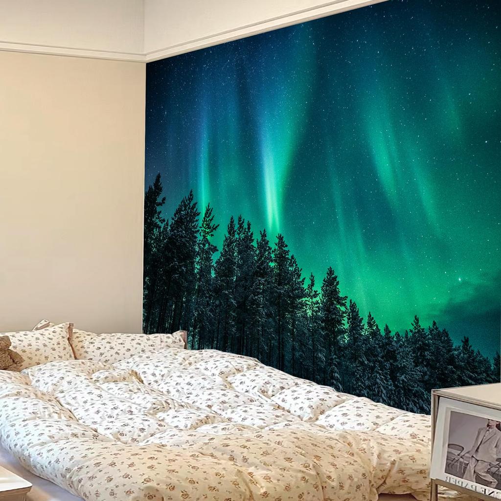 VIKAMA Northern Lights Forest Tapestry Green Aurora Borealis Pine Tree Print Wall Hanging for Living Room Bedroom Decor
