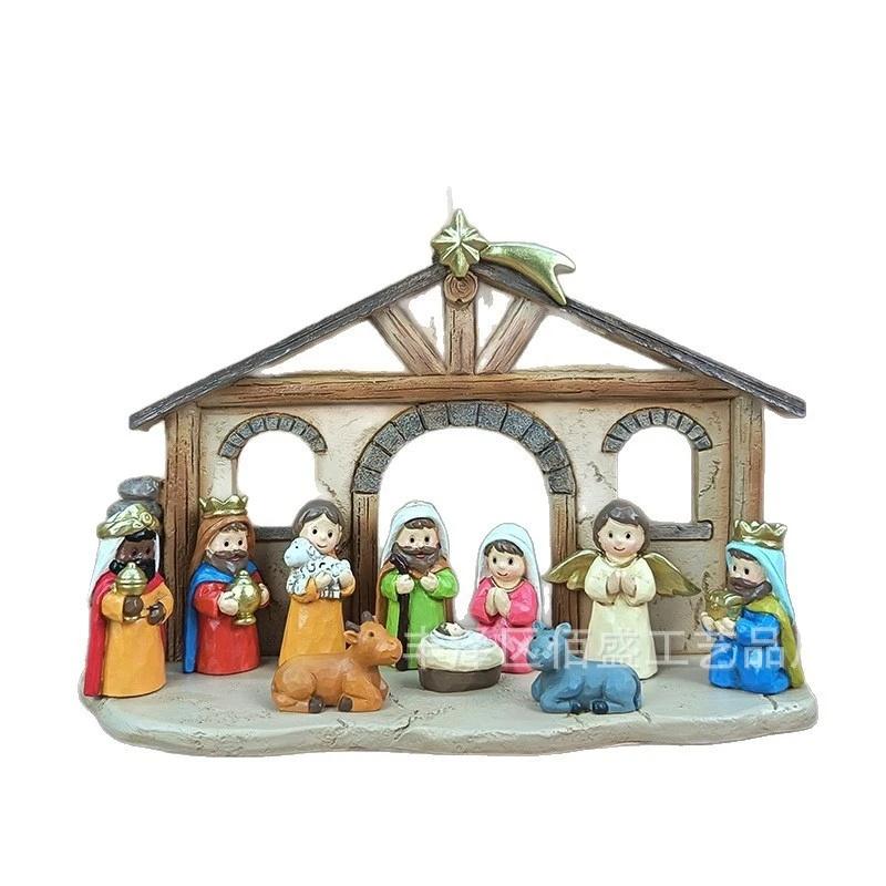 Christmas Nativity Manger Scene Resin Figurine Rustic Carved Wood Table Centerpiece Home Mantel Decor For Families Holiday Gift