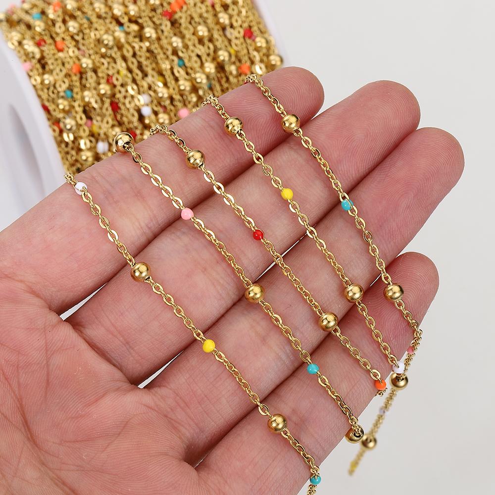 1Meter Stainless Steel Ball Chain Enamel Bead Chains for DIY Jewelry Making Gold Color Necklace Bracelet Supplies Wholesale