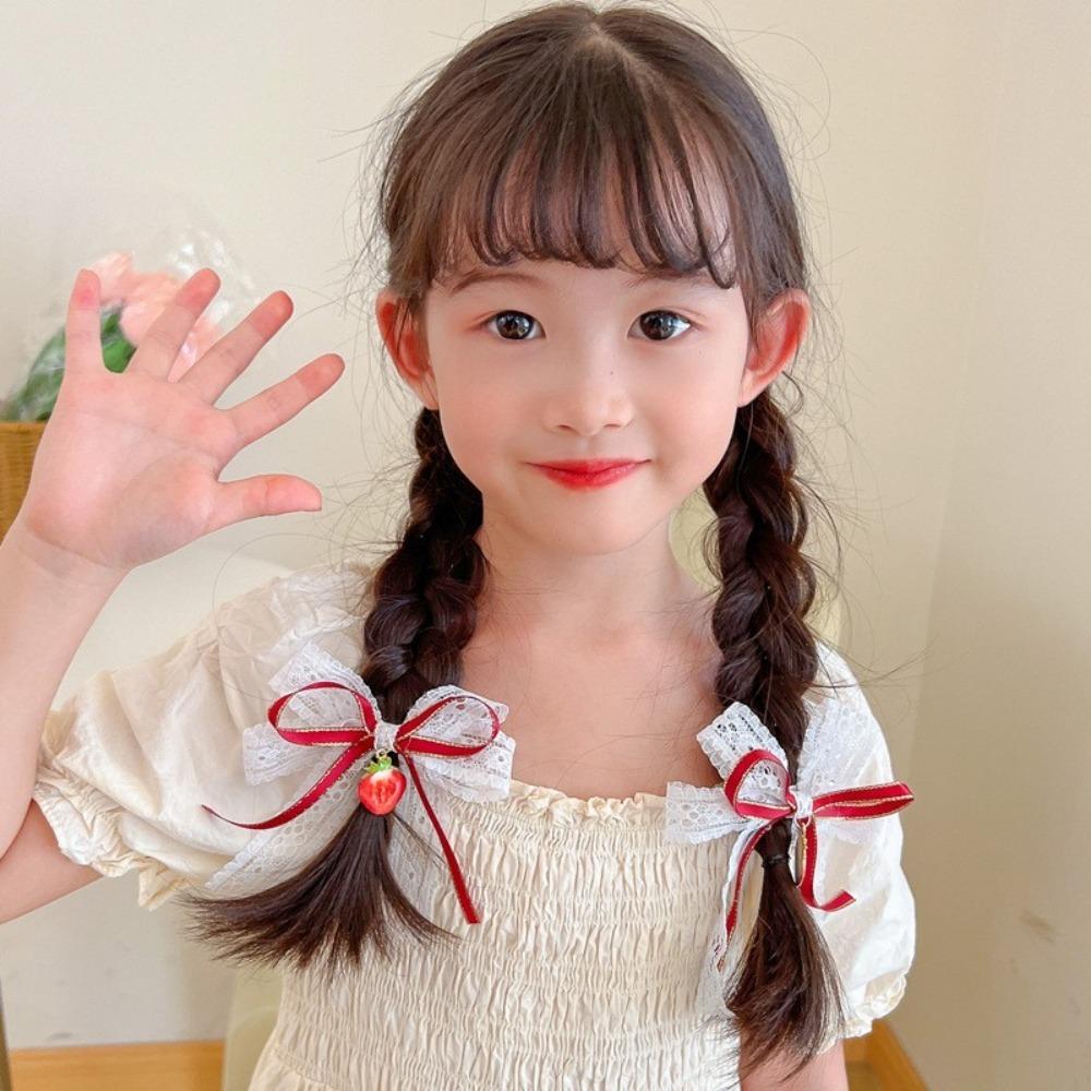 1pair Red Cherry Side Bangs Clip Barrettes Headwear Strawberry Side Hairpins Bow Hairpins  Girls