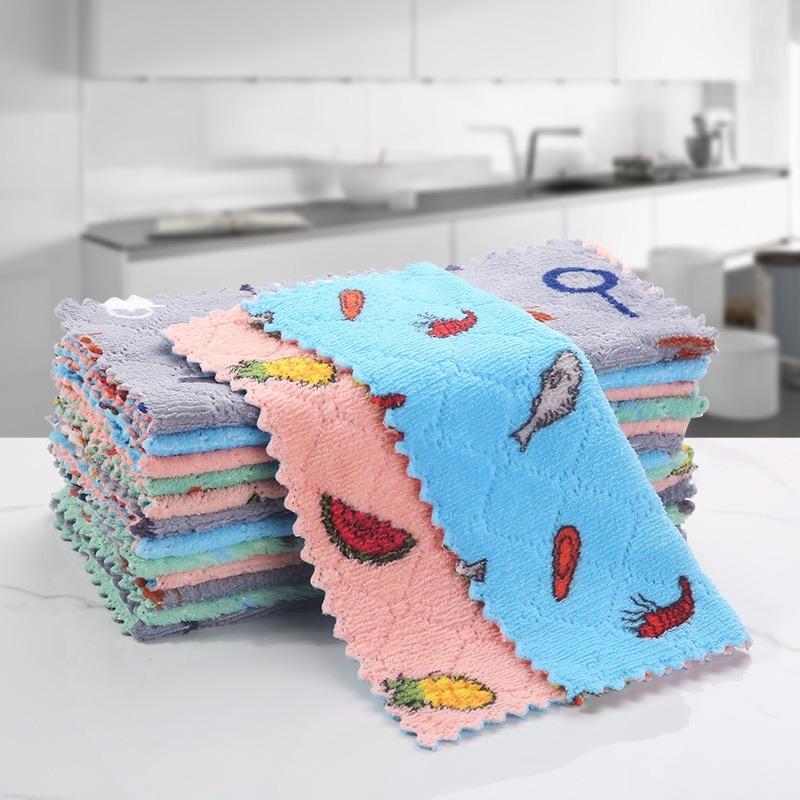 5-30PCS Microfiber Kitchen Towel Super AbsorbentCoral Fleece Oil Removing Wave Texture CleaningCloth Dishwashing Rag Accessories
