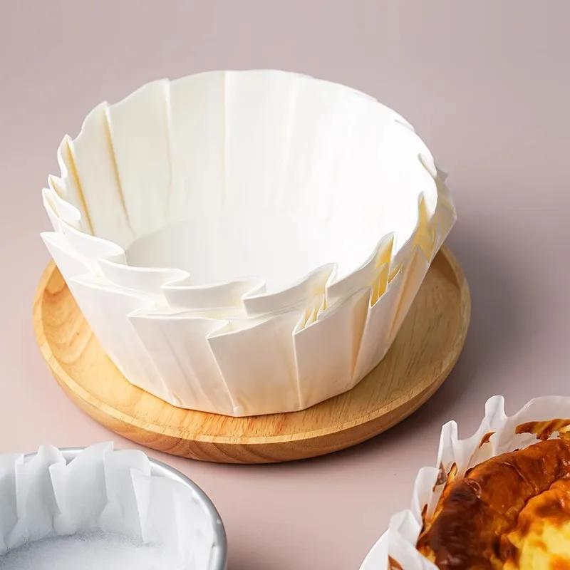 50/100pcs Basque Cheesecake Oil Paper Tray Foldable Cake Mold Disposable Release Mousse Cake Paper Baking Oil Proof Edge Paper