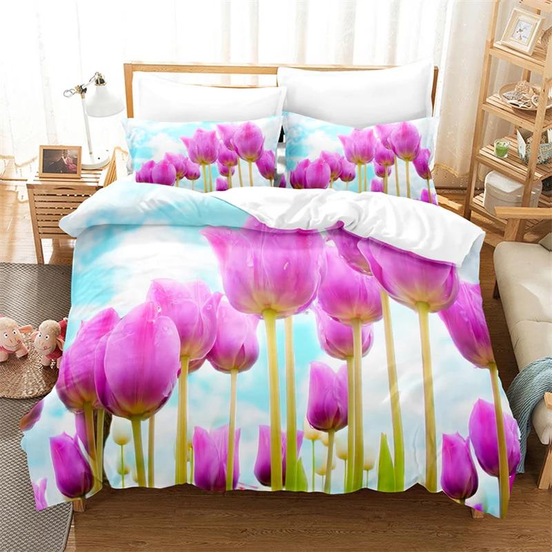 Tulip Quilt Cover 220x240 Duvet Cover Set Double bed 200x200cm 3D Flower King Bedding Sets Twin Size 3PCS 2PCS Single 140x210