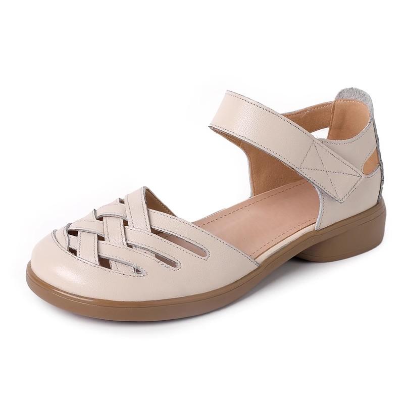 GKTINOO Women's Sandals Genuine Leather Soft Sandal 2025 Summer Hollow Woven Flat Heels Ladies Sandal Summer Mom'Shoes For Women