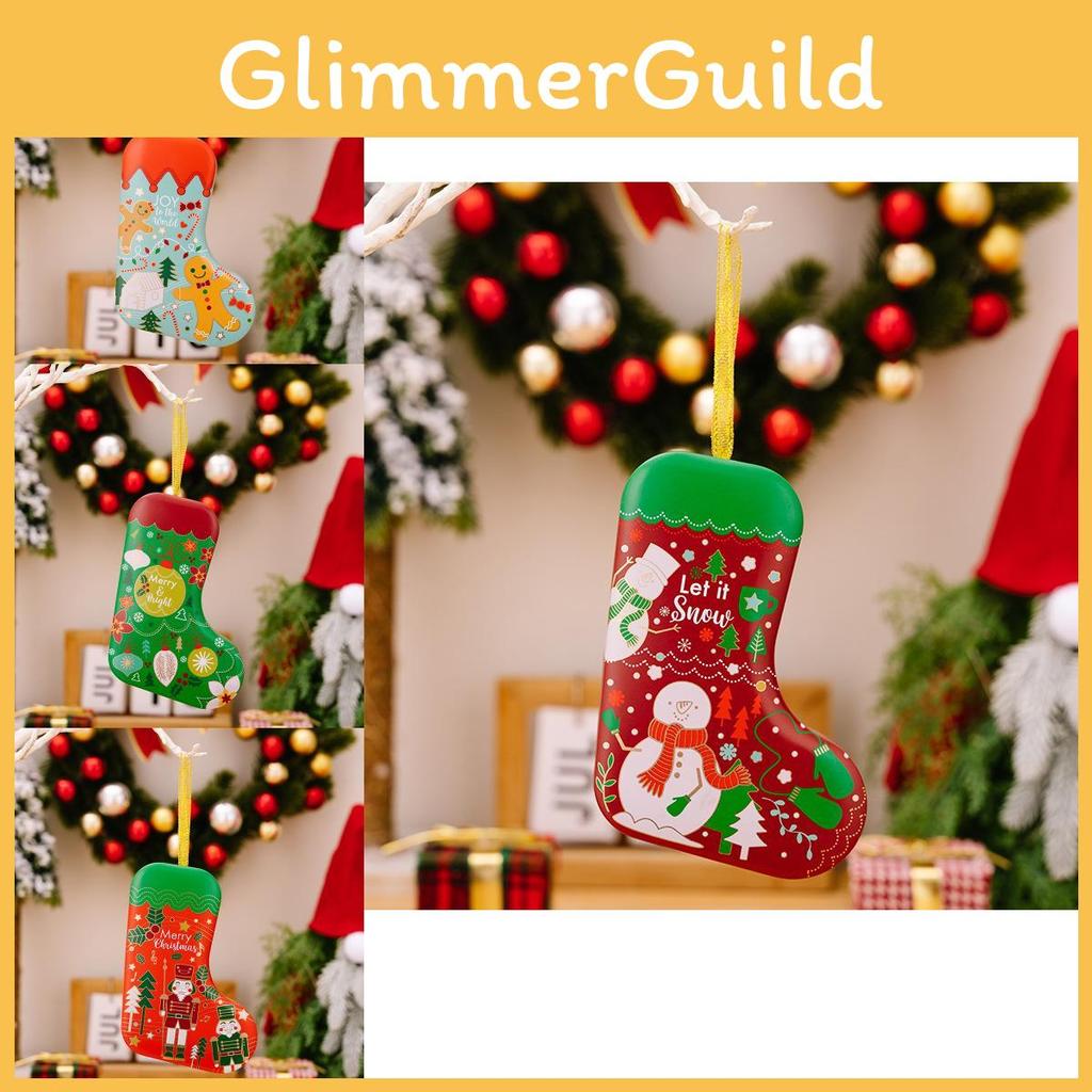 Elegant European American Style Christmas Socks Decorative Metal Gift Boxes For Seasonal Cheer