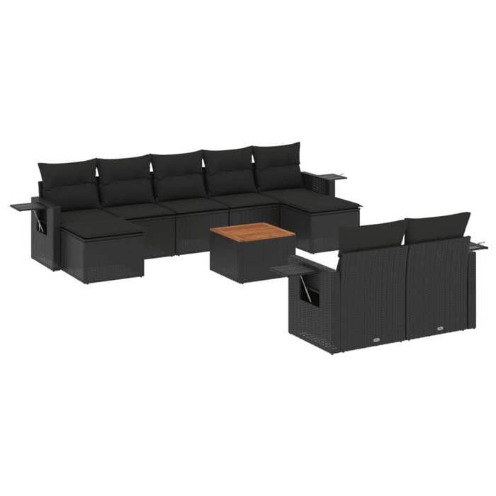 VidaXL Salon de Jardin avec Coussins 10 pcs, Canapés de Terrasse, Ensemble de Meubles de Patio, Mobilier d'Extérieur, Noir 3224774