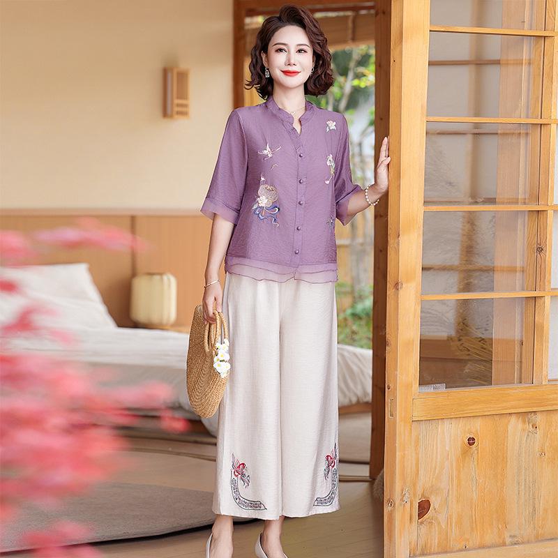 2024 Trendy Summer Mid-Sleeve Top Set for Middle-Aged & Elderly Women