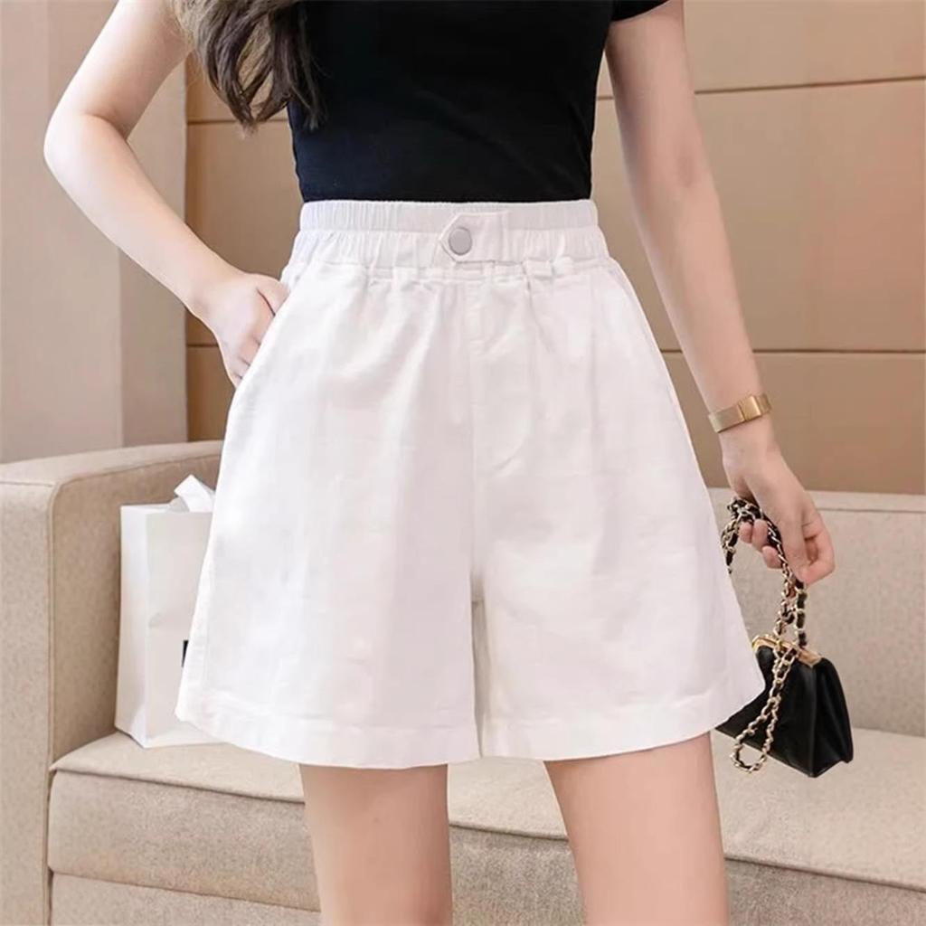 Women's Summer High Waist Pure Cotton Casual Shorts - Korean Style Plus Size, Loose Fit, Wide Leg Capri Pants