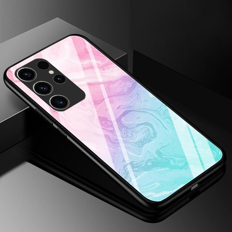 Marble Tempered Glass Phone Case For Samsung Galaxy S23 Ultra 5G Case Fashion Glass Back Cover for Samsung S23 Plus / S23 Ultra