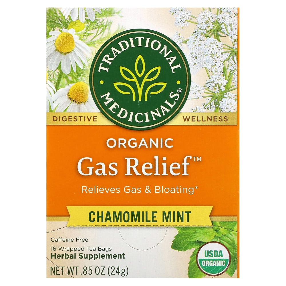 Traditional Medicinals Gas Relief Caffeine-Free Chamomile Mint Tea Bags, 16 Count (0.85oz / 24g)
