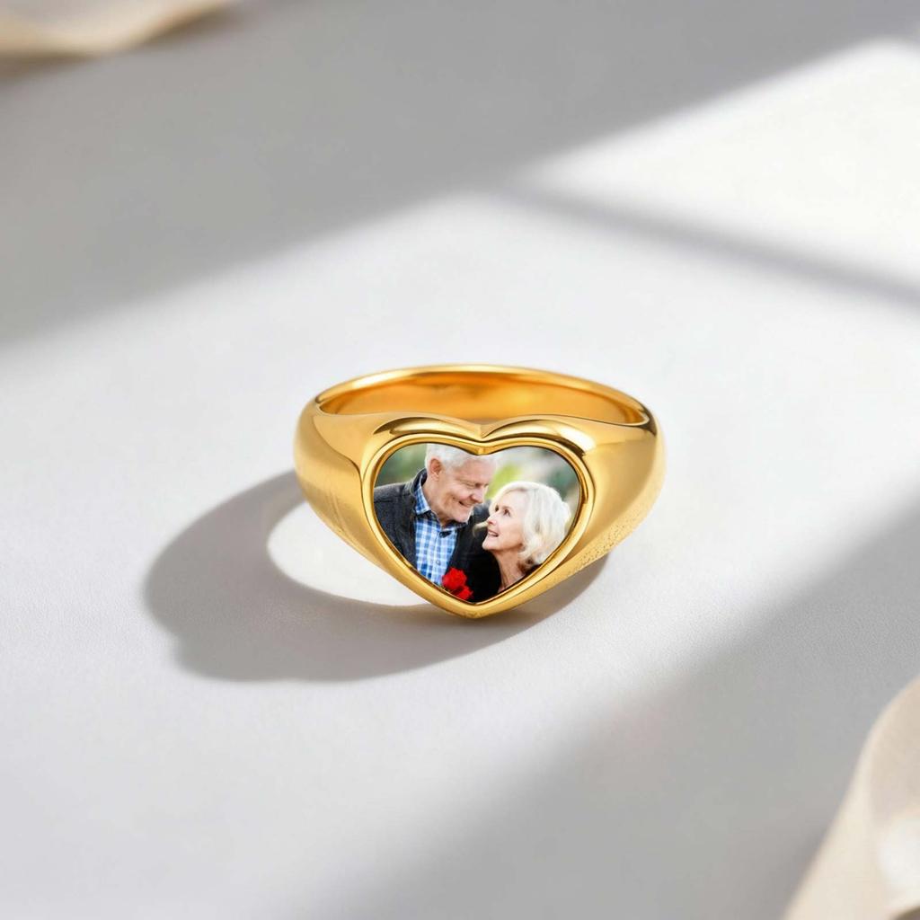 Custom Photo Signet Ring for Woman Stainless Steel Logo Symbol Image Family Photo Round Heart Rings Personalized Jewelry Gift