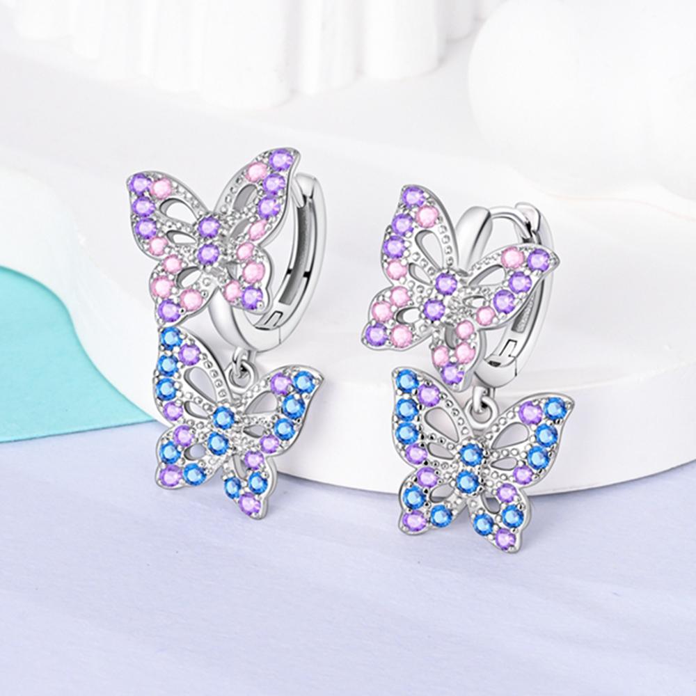 Серьги-бабочки сине-фиолетовые из серебра 925 пробы для женщин, свадебные, помолвочные, очаровательные серьги, ювелирный подарок